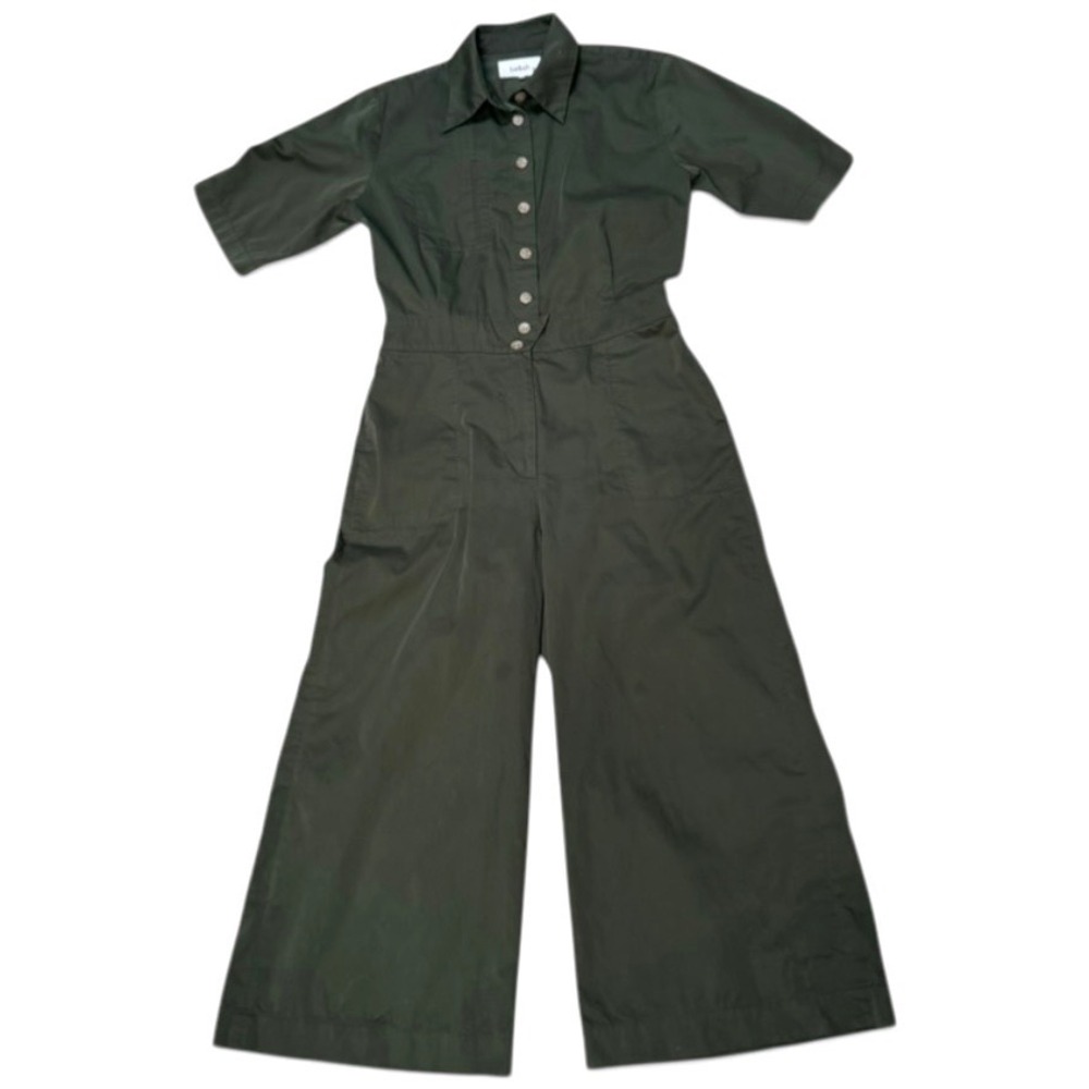 Ba&sh Jumpsuit Womens M Olive‎ Green Lady Jumpsuit Wide Leg Cotton Short Sleeve